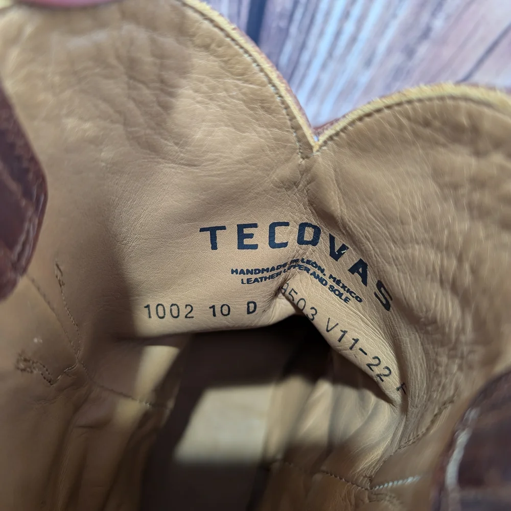 Tecovas Rustic Brown Roper Goat Leather Cowboy Boots 10 D - Picture 9 of 13